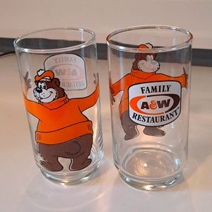 A&W 1980s Vintage Rooty Mascot Root Beer Family Restaurant Glasses - 16 oz